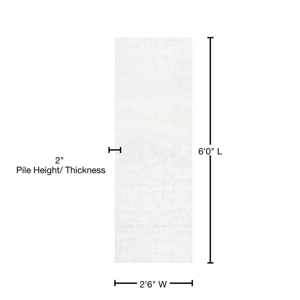 Luxurious White Shag Runner Rug, 2' 6" x 6', Easy Care Synthetic
