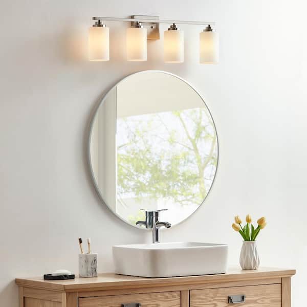 KAWOTI 30 in. 4-Light Brushed Nickel Vanity Light with Frosted KAWOTI 30 in. 4-Light Brushed Nickel Vanity Light with Frosted