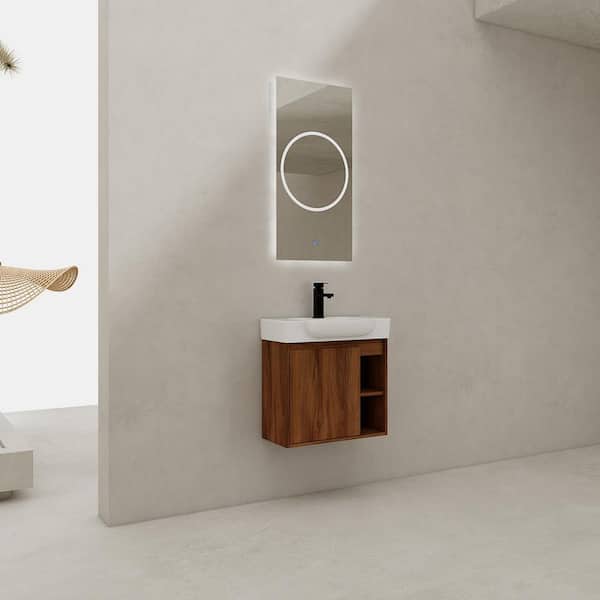 Marsyas 23.6 in. W x 13 in. D x 22.8 in. H Floating Bath Vanity in Brown Ebony with White Ceramic Vanity Top