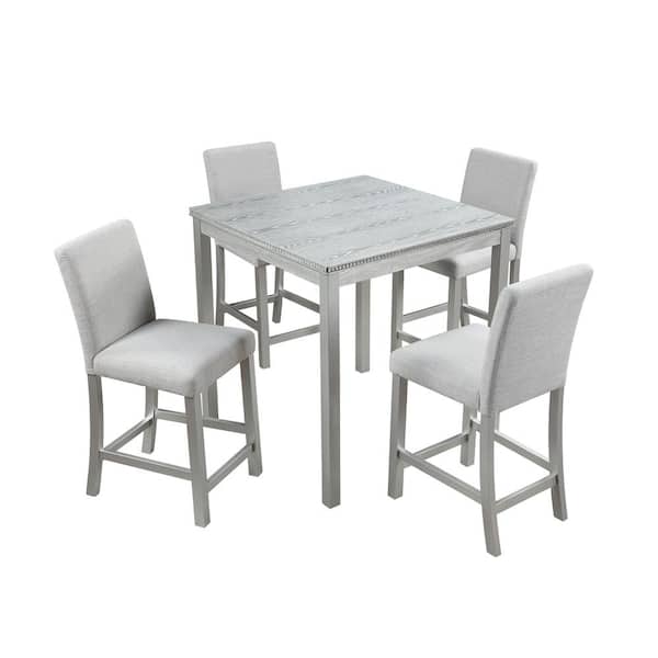 Boyel Living 5-Piece Square Gray Wood Top Kitchen Table Set Seats 4 for Small Space