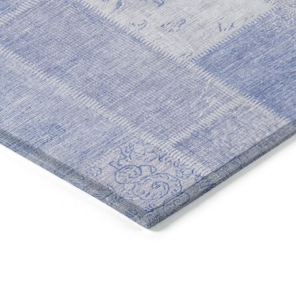 Sky Blue, Denim Blue 9 ft. x 12 ft. Woven Plaid Polyester Rectangle Indoor/Outdoor Area Rug