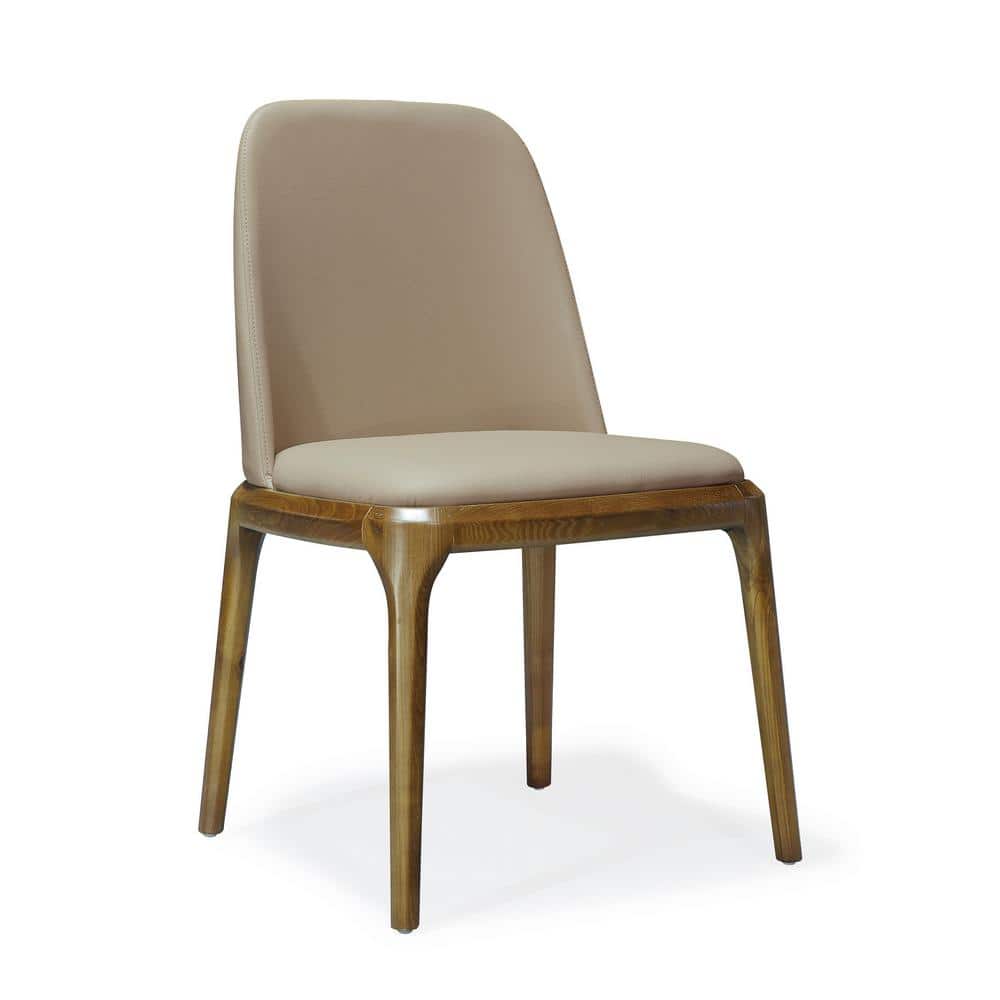 Set of 2 Tan Faux Leather Upholstered Dining Chairs with Ash Wood Legs