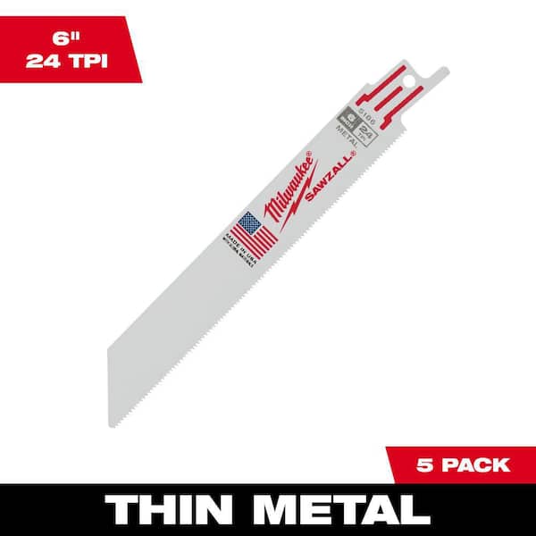 Milwaukee 6 in. 24 TPI Thin Metal Cutting SAWZALL Reciprocating Saw Blades (5-Pack)