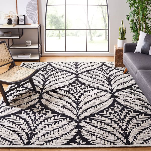 Capri 11 ft. x 15 ft. Black/Ivory Leaf Area Rug