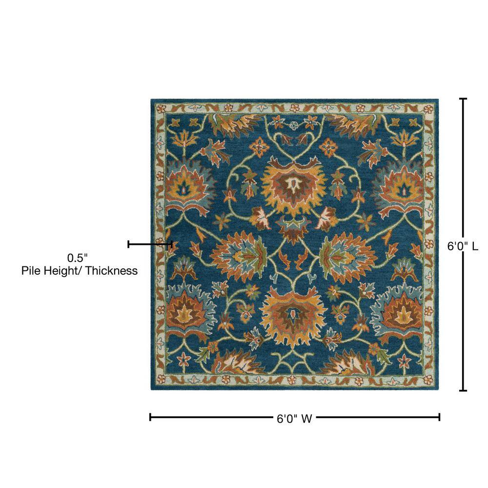 Navy Blue Hand-Tufted Wool Square Area Rug, 6' x 6'