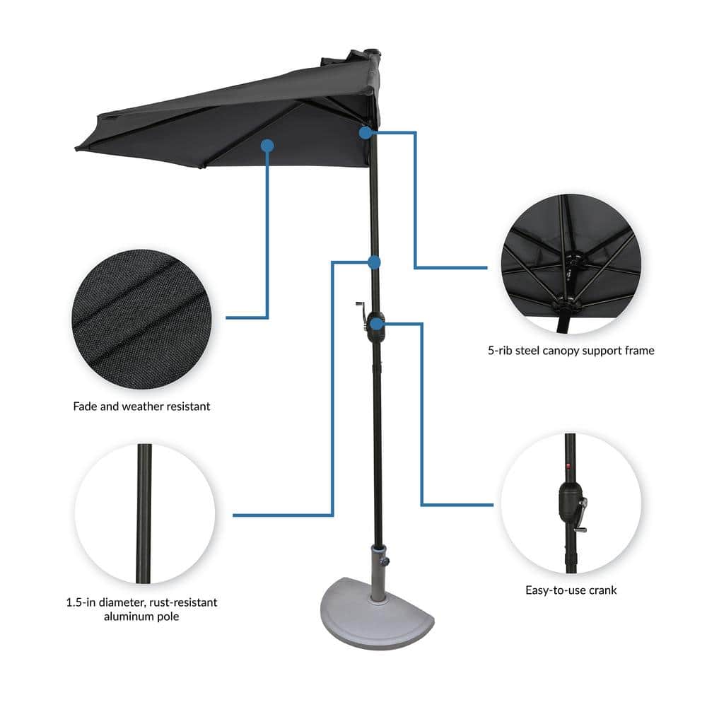 Lanai 9-Ft Slate Gray Half Patio Umbrella with Polyester Canopy