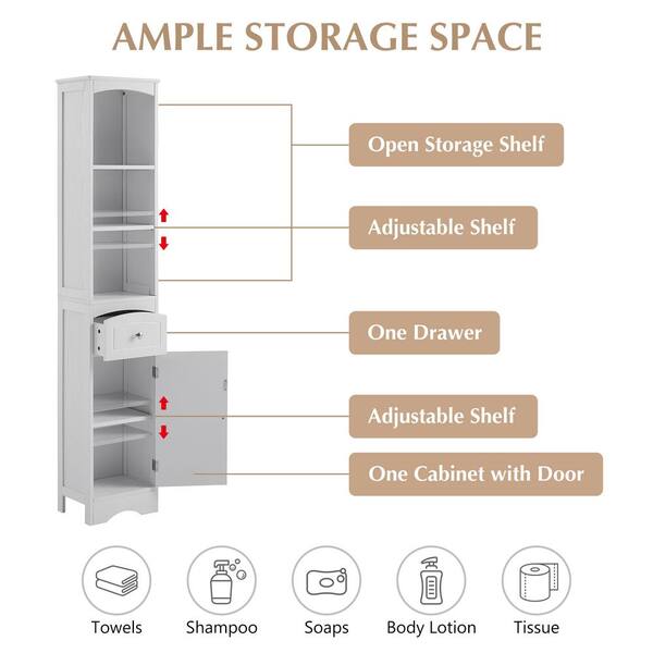 9.1 in. W x 13.4 in. D x 66.9 in. H in WHITE Plywood Ready to Assemble Diagonal Kitchen Cabinet