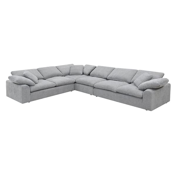Acme Furniture Naveen 44.88 in. Round Arm 3-piece Linen L-Shape Sectional Sofa in Gray Linen