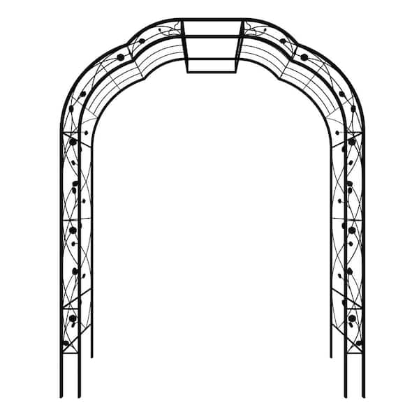 Tenleaf 74.4 in. x 98.5 in. Black Metal Garden Arch Arbor Trellis