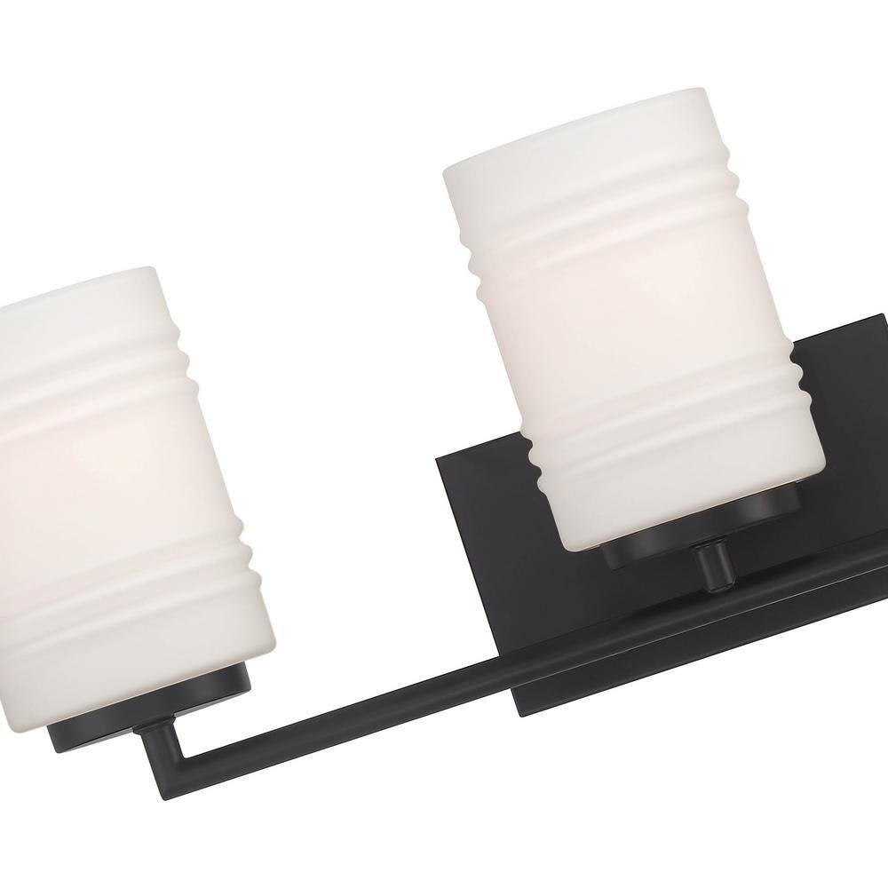 Modern Matte Black 3-Light Vanity Bath Light with Etched Opal Glass