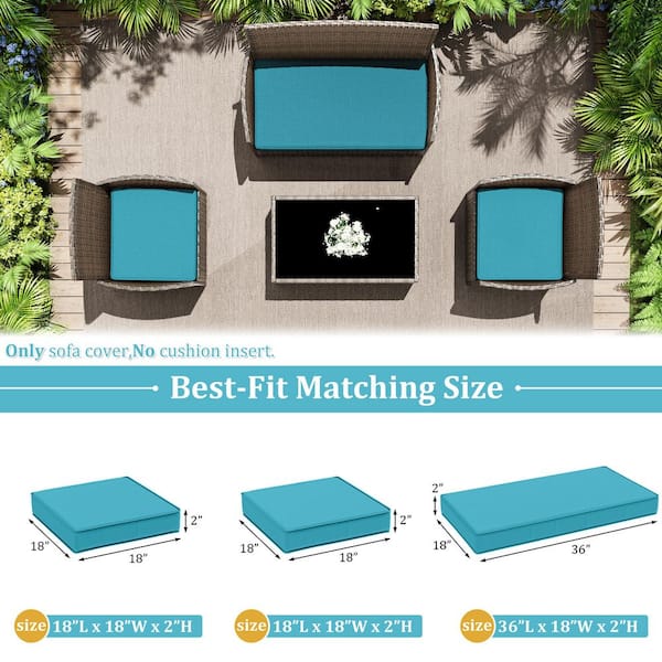 3-Piece 36 x 18 in. & 18 x 18 in. Outdoor Cushion Covers Replacement with Zipper Lake Blue