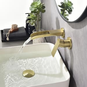 Modern Single-Handle Wall Mounted Bathroom Sink Faucet in Brushed Gold