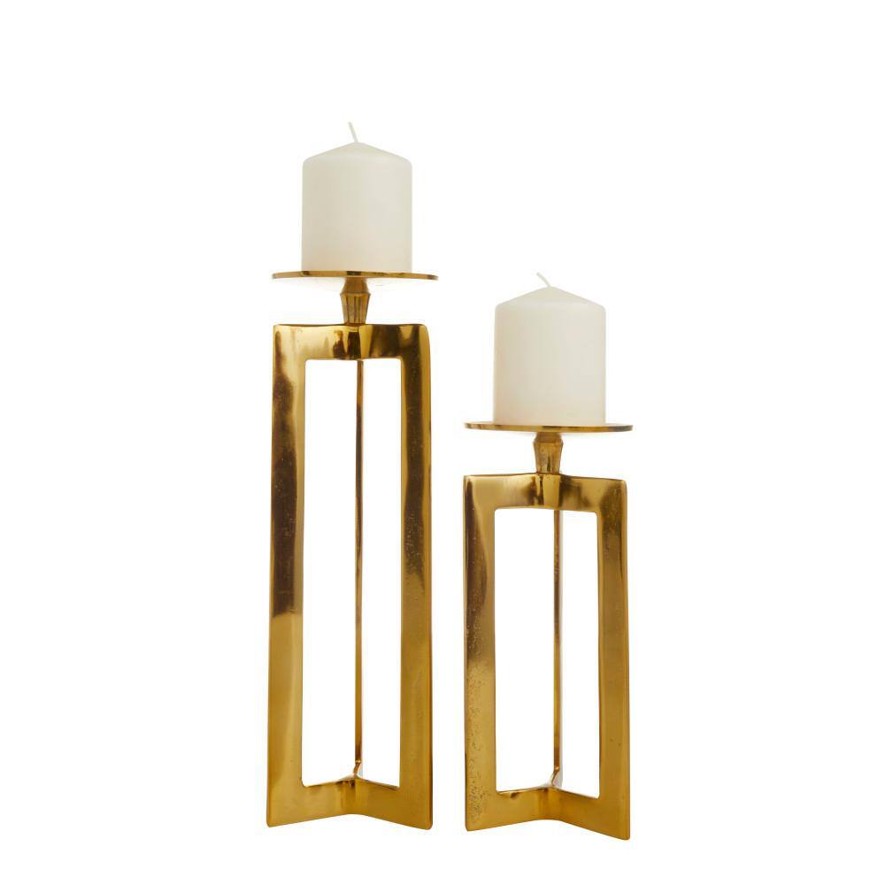 Elegant Gold Aluminum Geometric Pillar Candle Holder Set