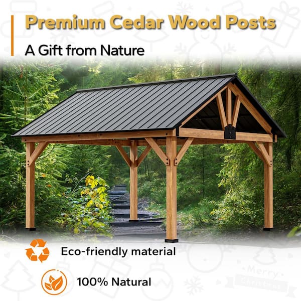 JOYSIDE 15 ft. x 13 ft. Solid Cedar Wood Outdoor Patio