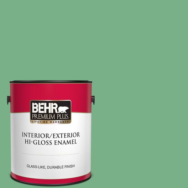 BEHR PREMIUM PLUS 1 gal. #M410-5 Green Bank Hi-Gloss Enamel Interior/Exterior Paint
