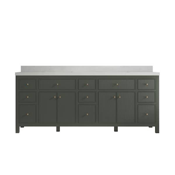Willow Collections Sonoma 84 in. W x 22 in. D x 36 in. H Double Sink Bath Vanity in Pewter Green with 2 in. Carrara Quartz Top