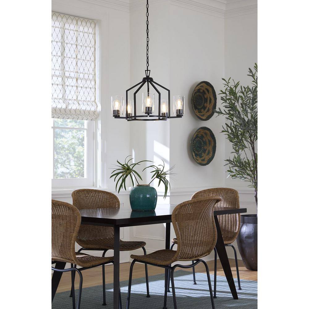 Goodwin Matte Black 5-Light Chandelier with Clear Glass Shades