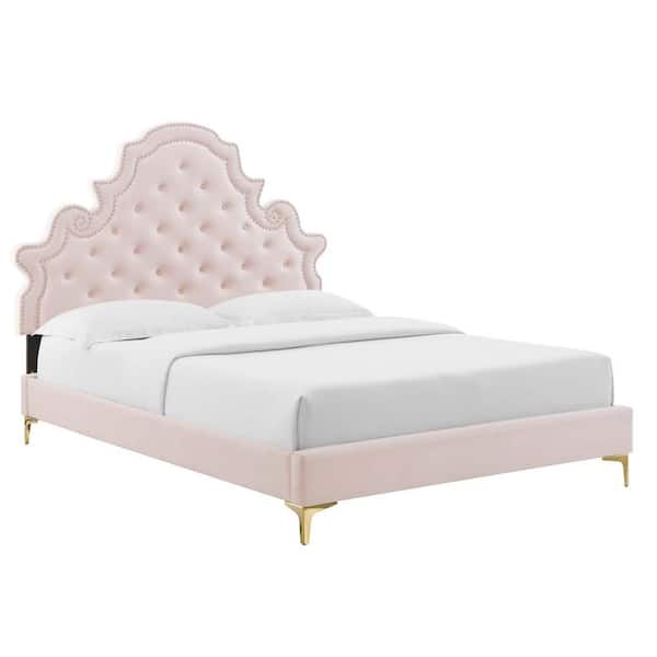 MODWAY Gwyneth Tufted Performance Velvet Queen Platform Bed in Pink