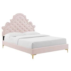Gwyneth Tufted Performance Velvet Twin Platform Bed in Pink