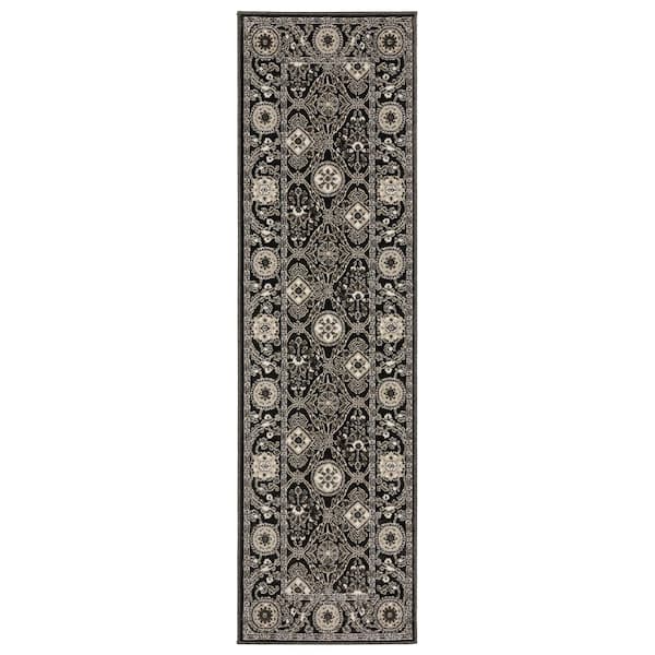 Rayder Black/Gray 2 ft. x 8 ft. Oriental Persian Trefoil Polypropylene/Polyester Indoor Runner Area Rug
