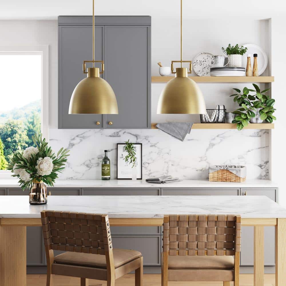 Leigh 48" Antiqued Brass Dome Pendant Light with Adjustable Cord