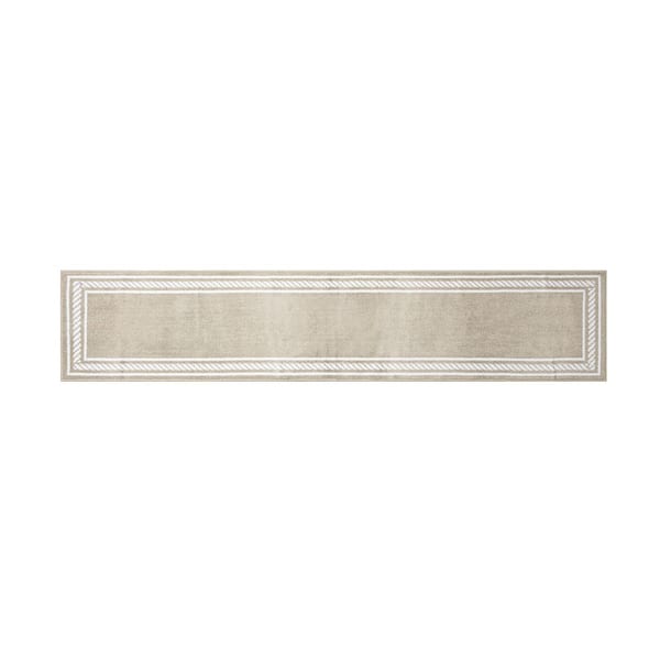 Rope Border Beige /White 3 ft. x 12 ft. Tufted Border Polypropylene Runner Rug