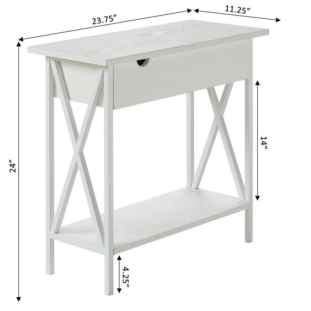 White Wood Flip-Top End Table with Charging Station
