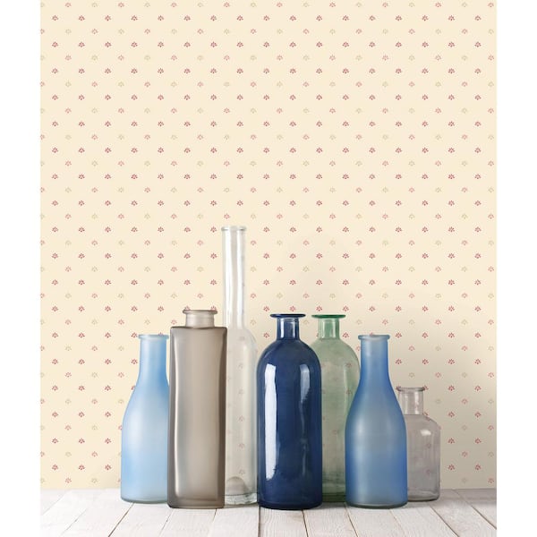 Miniatures 2 Red/Beige Mini Floral Motif Design Matte Finish Non-Pasted Vinyl on Non-Woven Wallpaper Sample