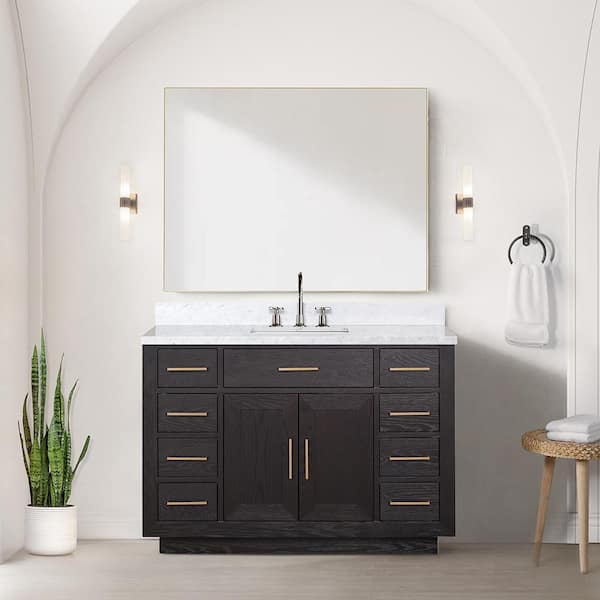 Lexora Condor 48 in W x 22 in D Black Oak Single Bath Vanity, Carrara Marble Top, and Faucet Set