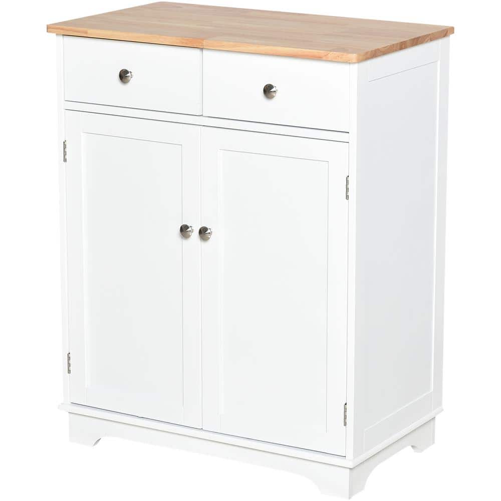 Modern White Kitchen Storage Cabinet with Adjustable Shelf and Solid Wood Top