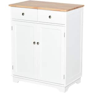 White Wood 15.75 in. Kitchen Island with Cutting Board, Doors, Drawers, Shelf