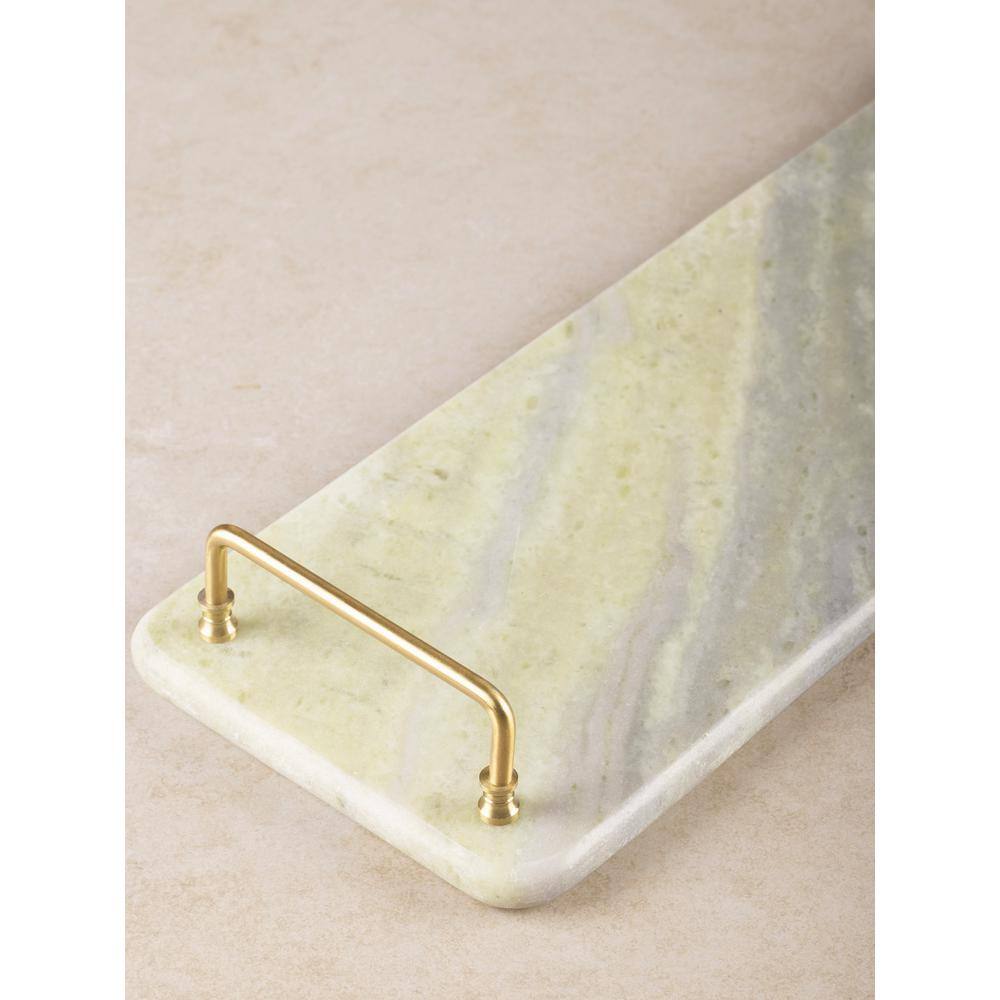 Osaka Green Onyx Marble Tray with Gold Handles