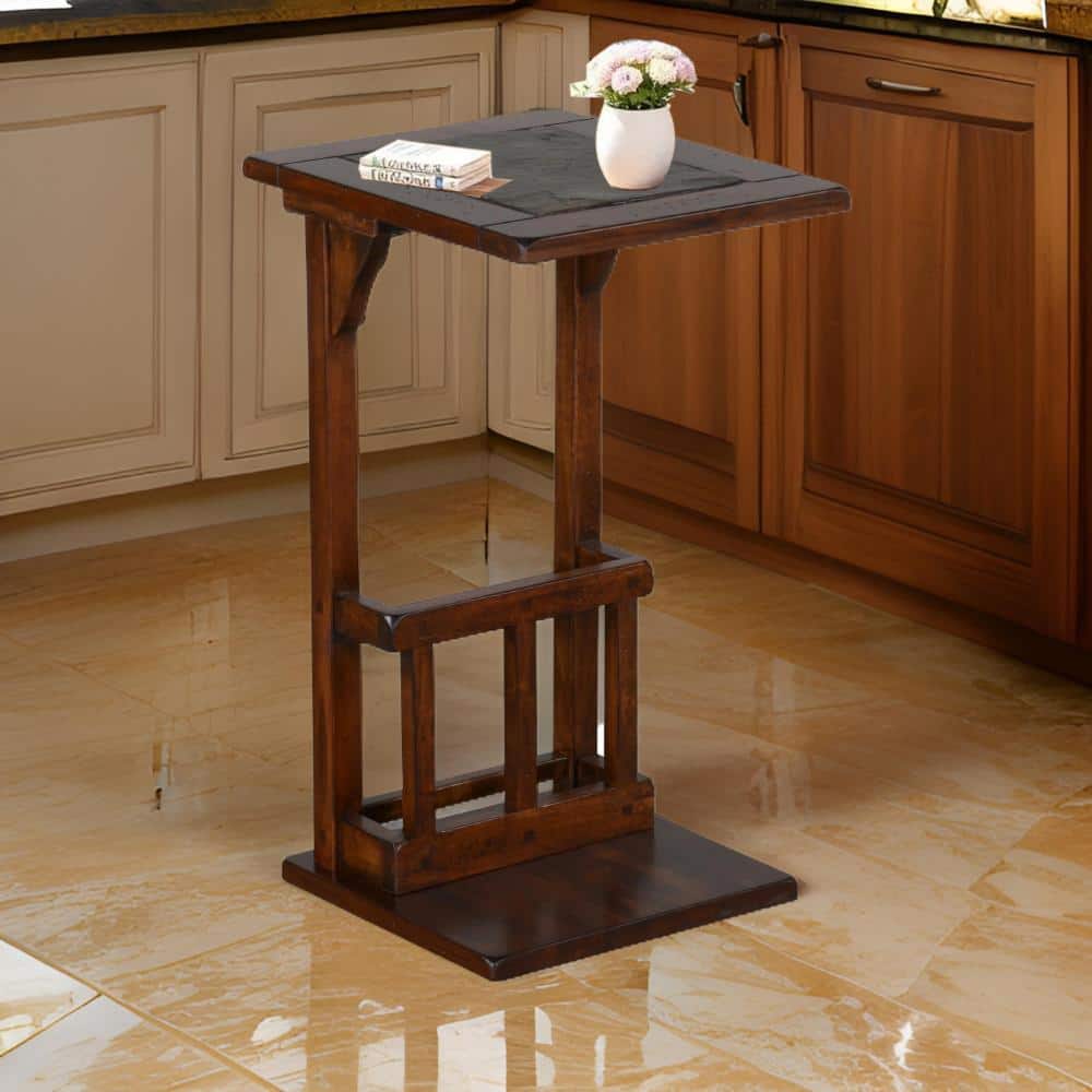 Odel Dark Brown Mahogany Wood Side Table with Magazine Rack