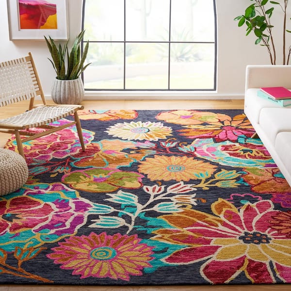 Aspen 10 X 14 Charcoal/Blue Floral Area Rug