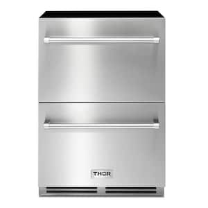 24 in. 5.4 cu. ft. Under Counter Double Drawer Refrigerator in Stainless Steel