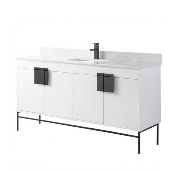 FINE FIXTURES 60 in. W x 20.47 in. D x 33.5 in. H Bath Vanity side cabinet in White with Phoenix Stone Vanity Top
