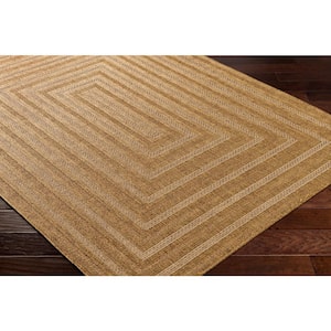 Pismo Beach Natural Wheat Border 8 ft. x 8 ft. Round Indoor/Outdoor Area Rug