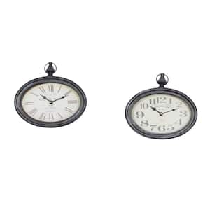 Cream Metal Pocket Watch Style Analog Wall Clock (Set of 2)