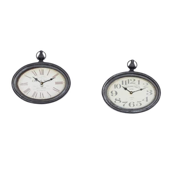 Litton Lane Cream Metal Pocket Watch Style Analog Wall Clock (Set of 2)