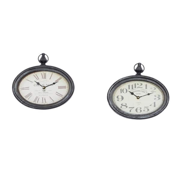 Litton Lane Cream Metal Pocket Watch Style Analog Wall Clock (Set of 2 ...