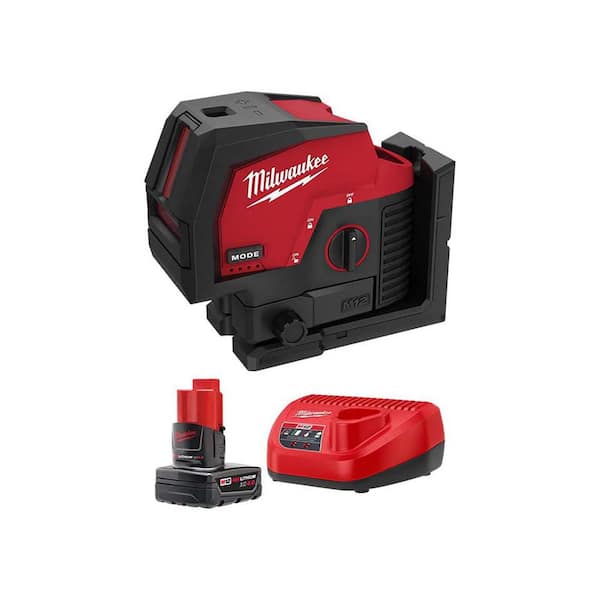 Milwaukee M12 12-Volt Lithium-Ion Cordless Green 125 ft. Cross Line and Plumb Points Laser Level with 4.0 Ah Battery and Charger