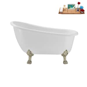 53 in. x 25.6 in. Acrylic Clawfoot Soaking Bathtub in Glossy White with Brushed Nickel Clawfeet and Matte Pink Drain