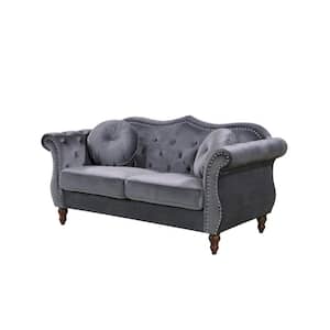Bellbrook 66 in. Gray Velvet 2-Seat Chesterfield Loveseat with Removable Cushions