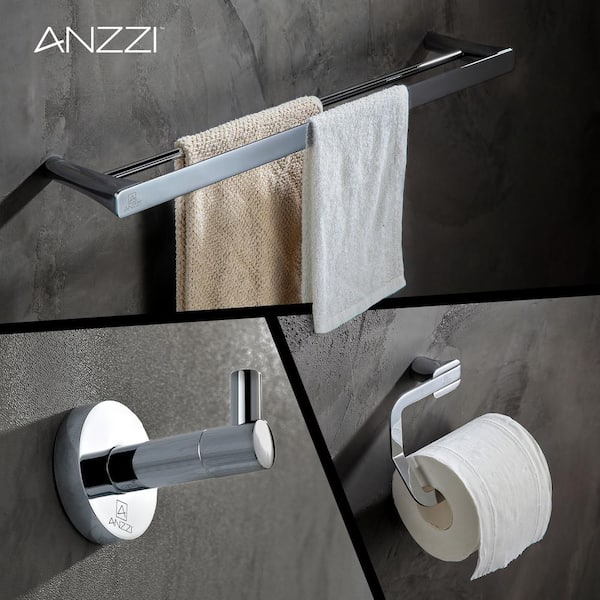 3-Piece Bath Hardware Set Containing Hand Towel Holder, Toilet Paper Holder, and Robe Hook in Polished Chrome