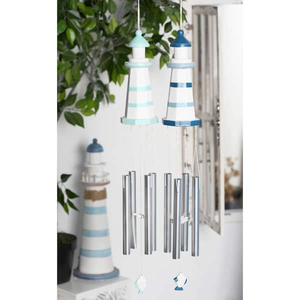 Litton Lane 30in. Extra Large White Wood Light House Windchime (2- Pack)