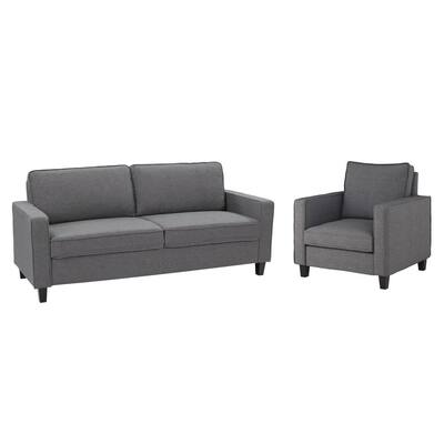 Georgia 78"in. Microfiber Flared Arm 3-Seater Rectangular Sofa and Accent Chair Set in Grey