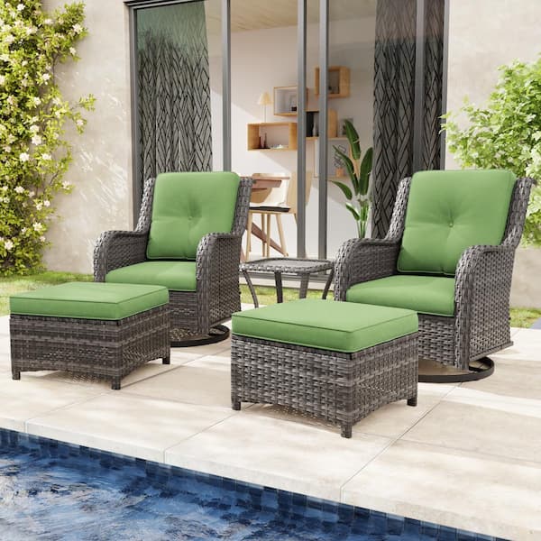 Gardenbee 5-Piece Wicker Outdoor Patio Conversation Set Swivel Rocking Chair  Set with Green Cushions M01M74-GRN-HDGB - The Home Depot