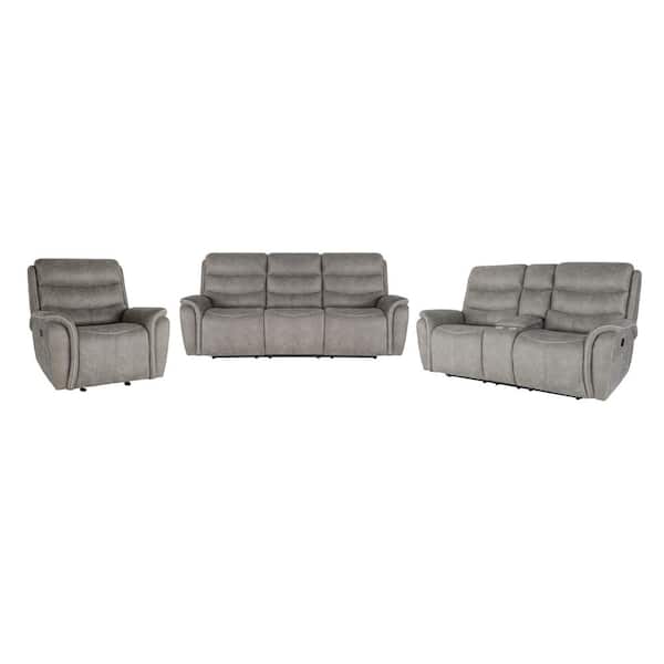 New Classic Furniture Kamari 3-piece Gray Polyester Fabric Living Room Set with Dual Recliners