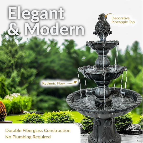 Sunnydaze Welcome Fiberglass Outdoor 3-Tier Water Fountain Deep in