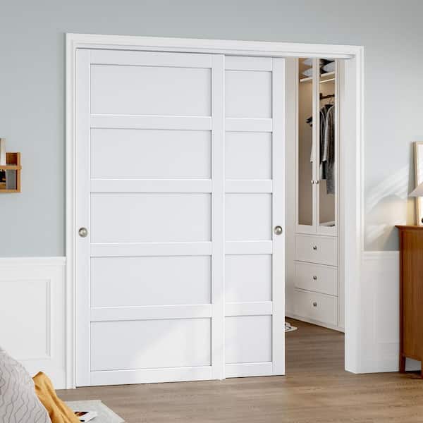 TREEBLING 72 in. x 80 in. (Double 37 in.) 5-Lite Solid Core Wood